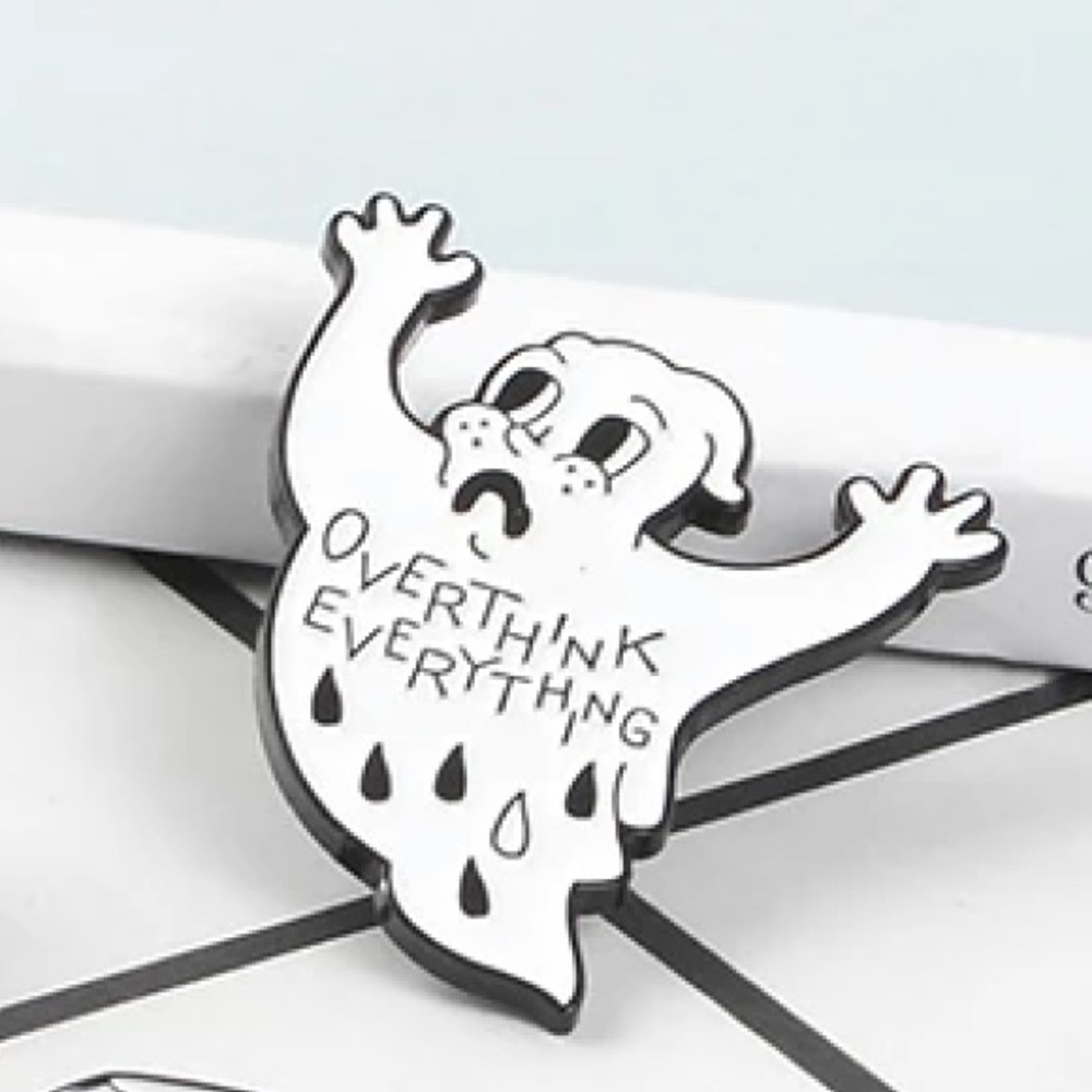 4/$20 Overthink Everything Crying Ghost Enamel Pin - Picture 3 of 3